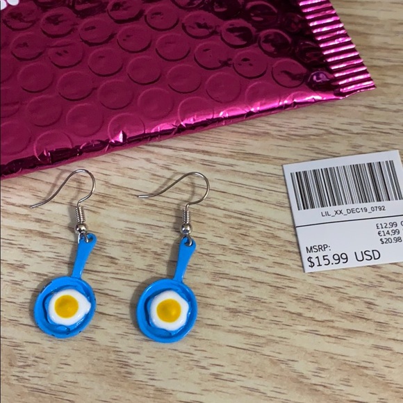 NWT EarFleek Blue Fried Eggs Earrings - Picture 2 of 4